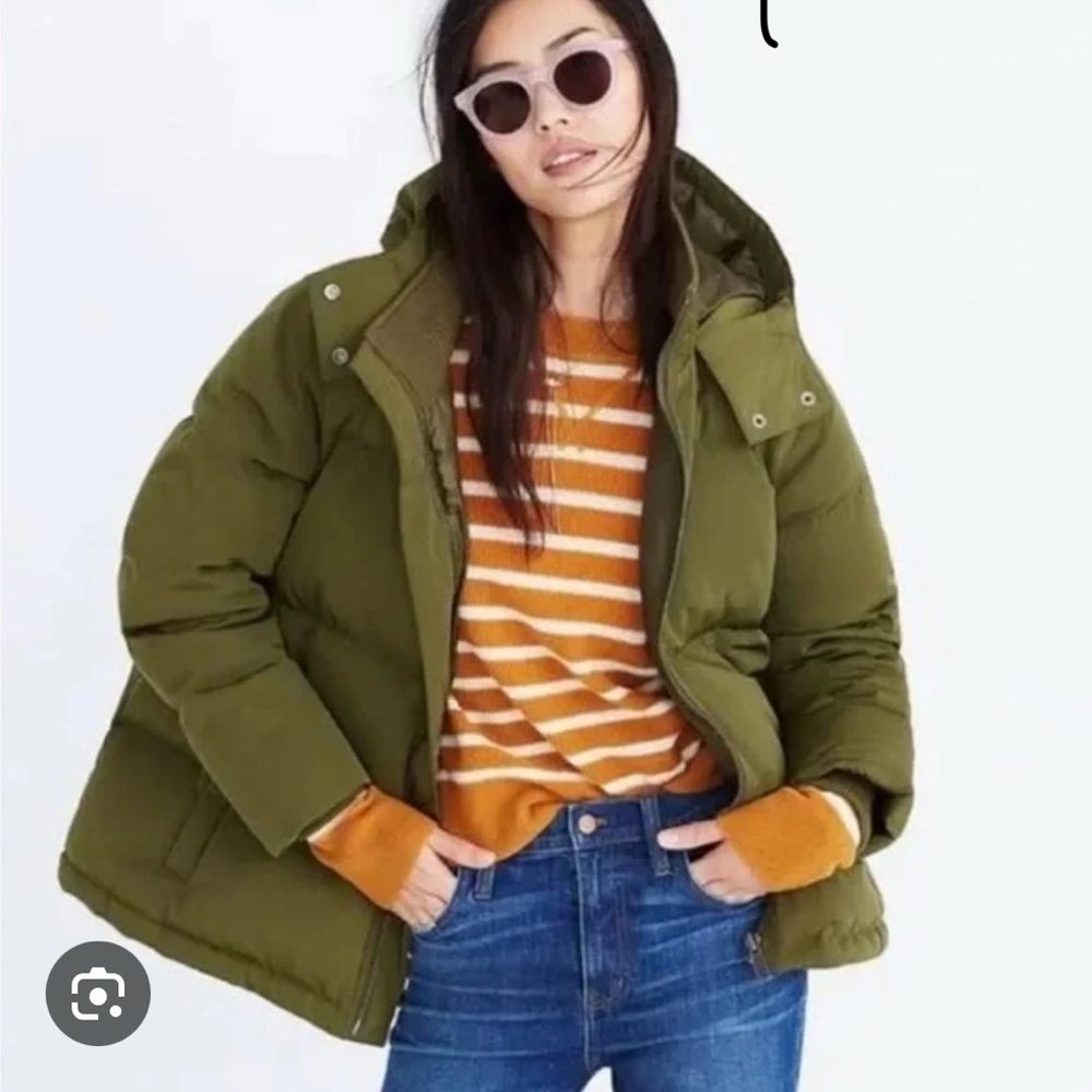Madewell down puffer parka olive green